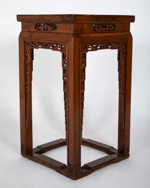 19th Century Chinese Hardwood Pedestal Stand with Carved Bat Motifs