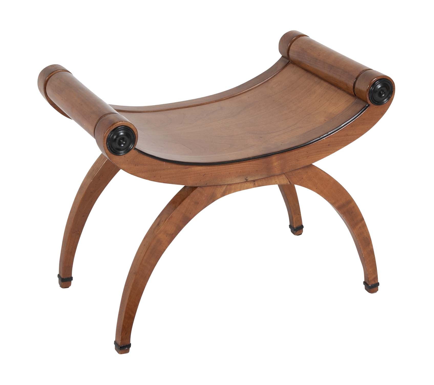 Italian Neoclassical Walnut Curule Stool With Ebonized Accents