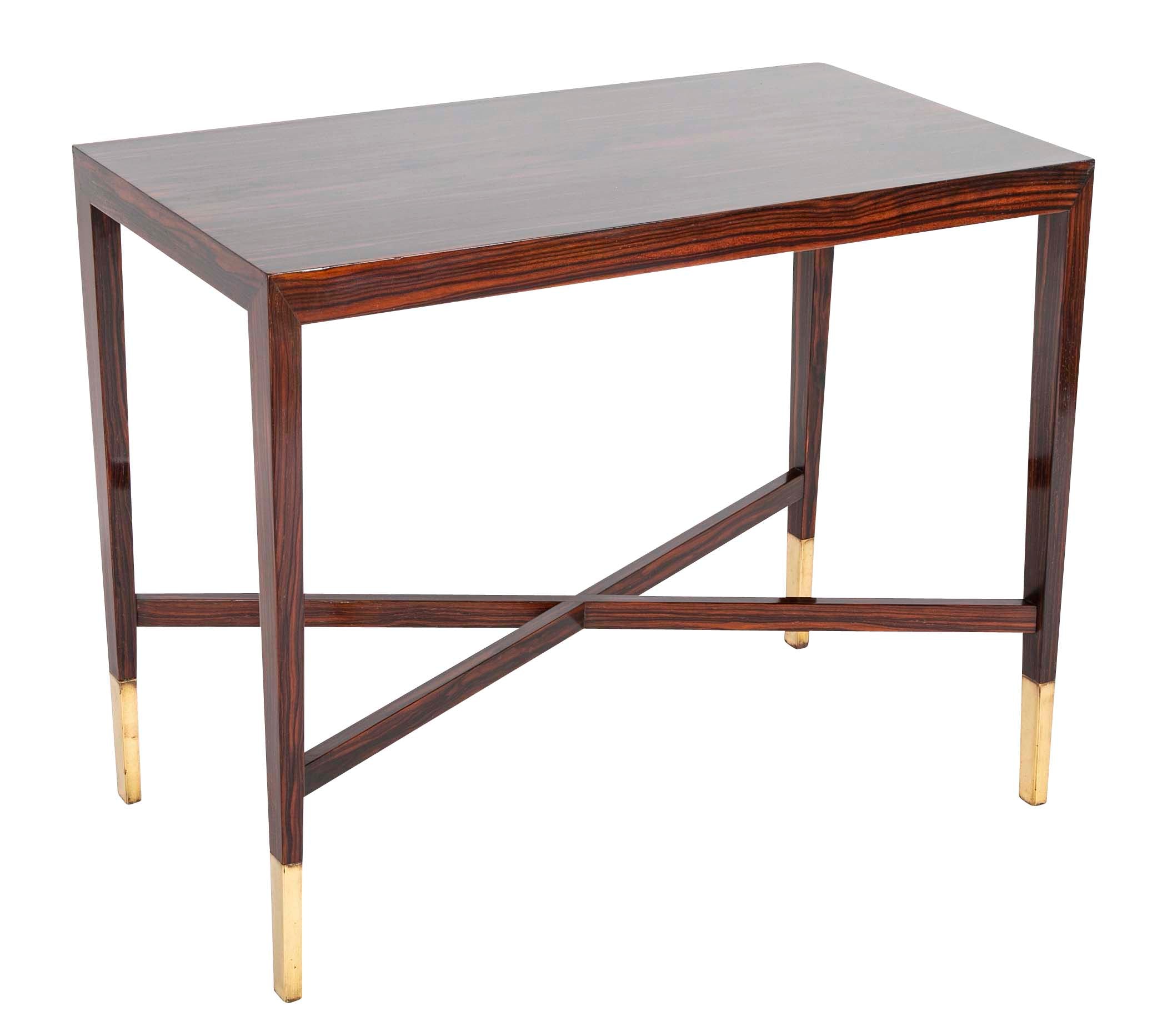 Mid-Century French Rosewood Table with Brass Sabots