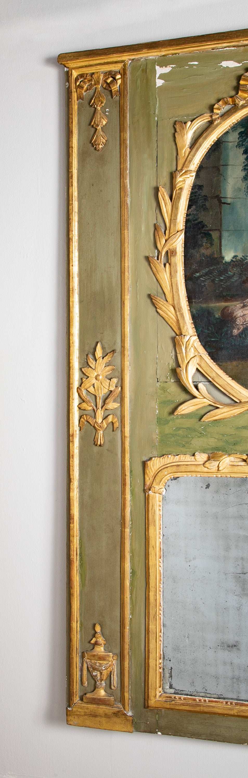 An 18th Century French Trumeau with Oil Painting of a Man and Woman in a Forest