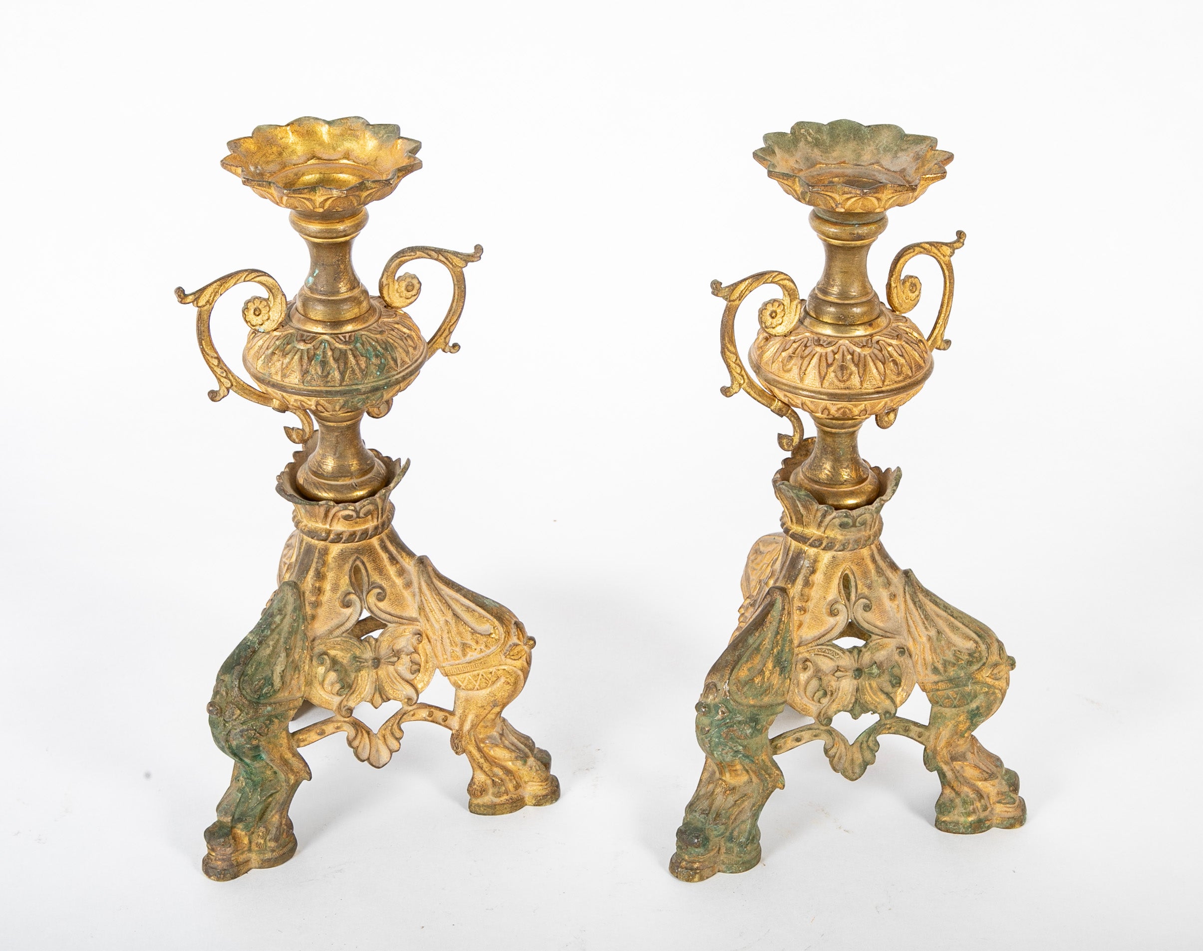 A Pair of French Mid 19th Century Gilt Metal Candlesticks