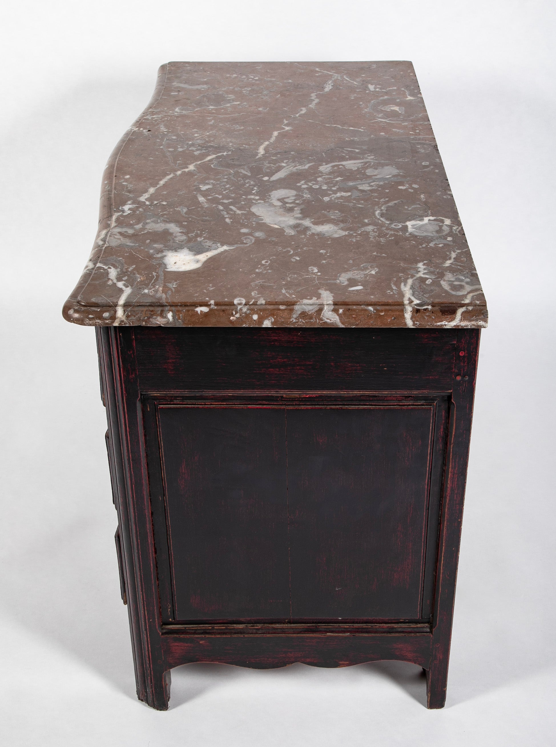 French Marble Top Bureau or Chest of Drawers Having Original Hardware