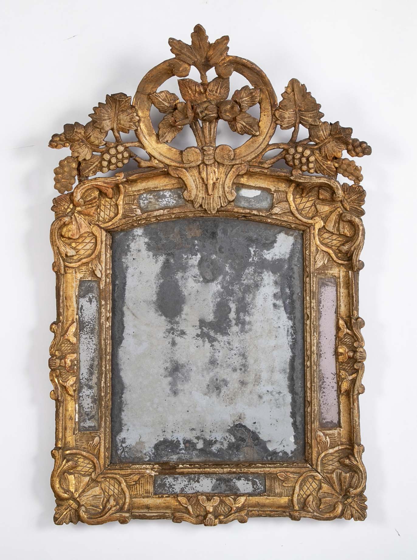 18th Century Carved French Mirror with Original Mercury Amalgam Mirror Plate