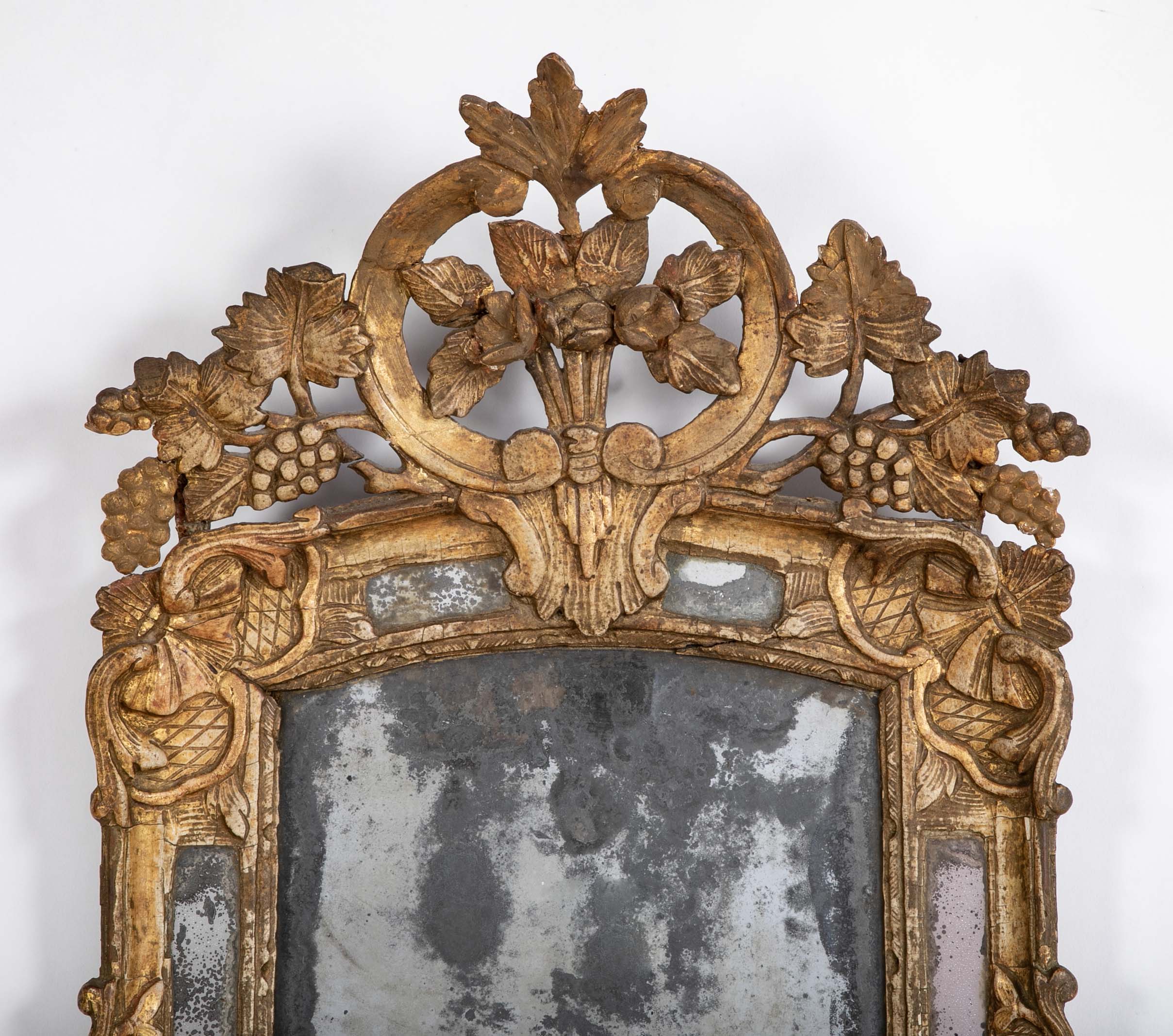 18th Century Carved French Mirror with Original Mercury Amalgam Mirror Plate