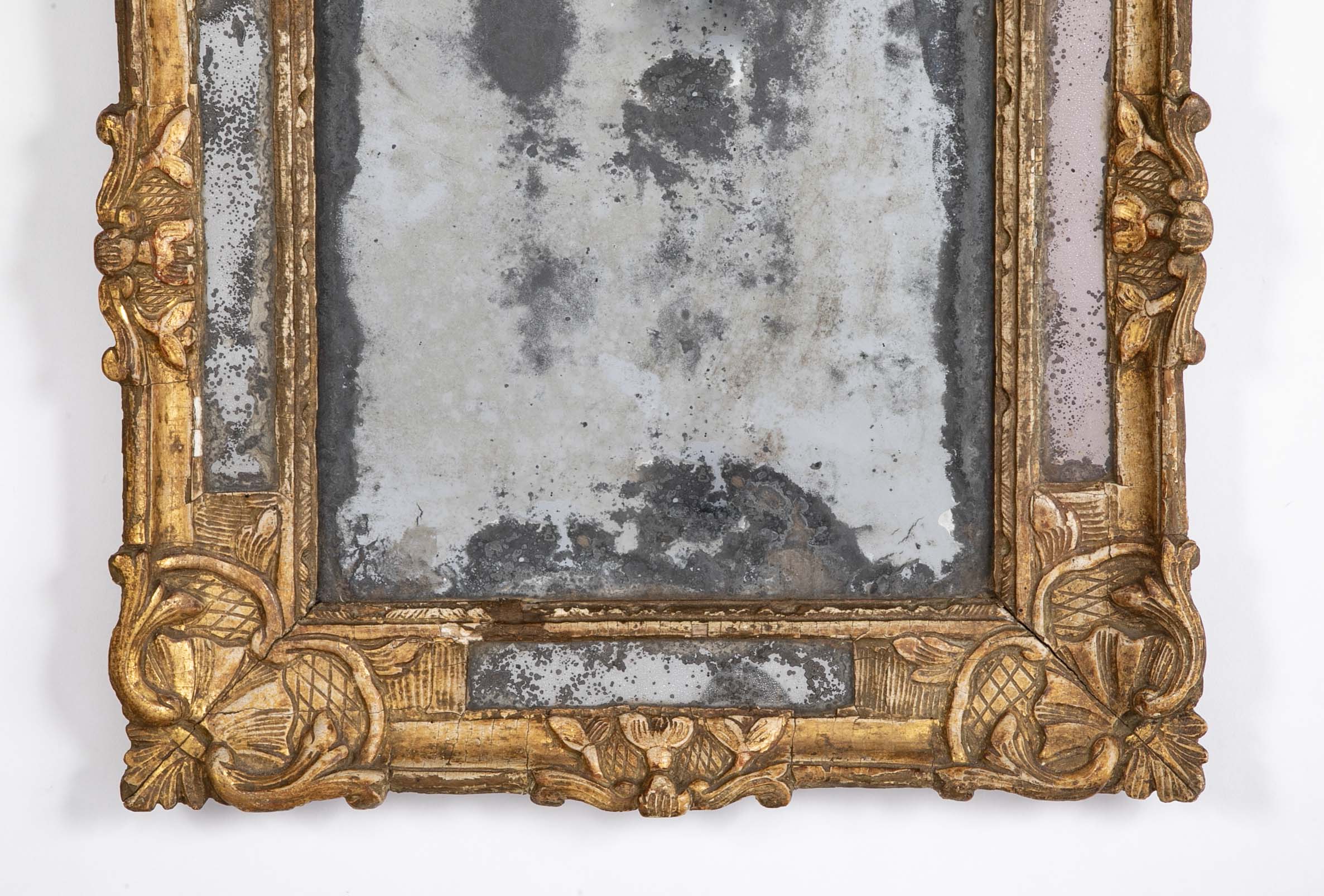18th Century Carved French Mirror with Original Mercury Amalgam Mirror Plate