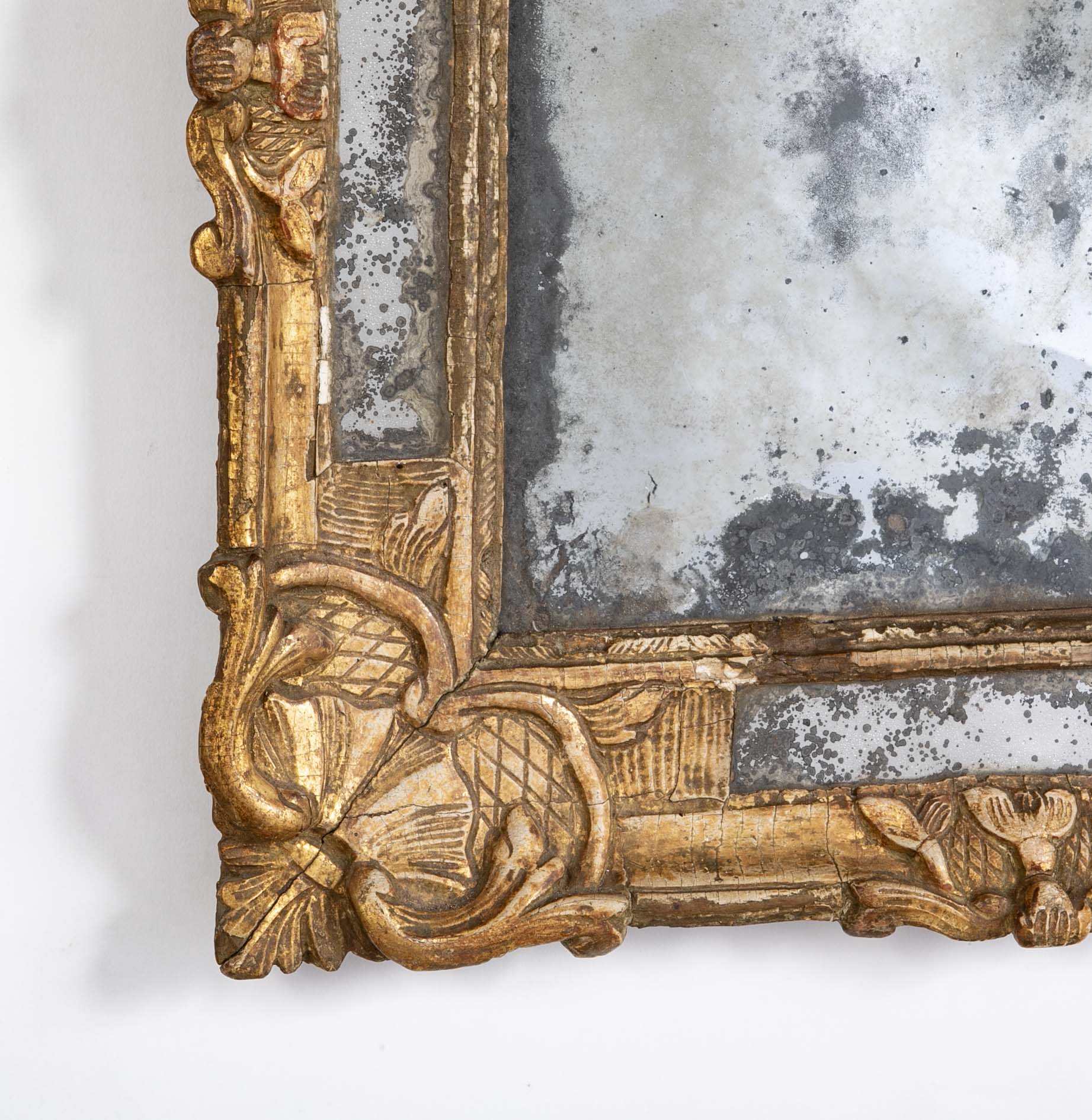 18th Century Carved French Mirror with Original Mercury Amalgam Mirror Plate