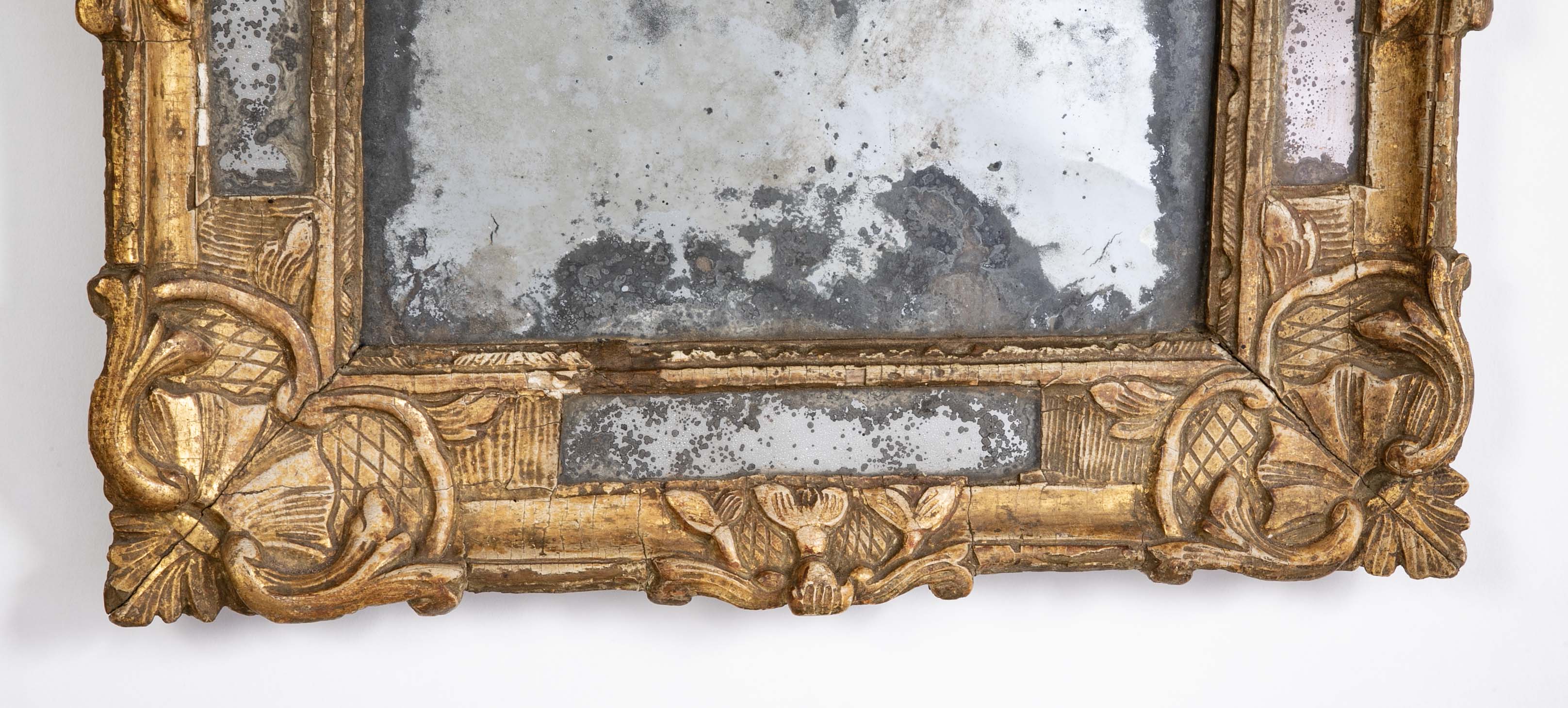 18th Century Carved French Mirror with Original Mercury Amalgam Mirror Plate