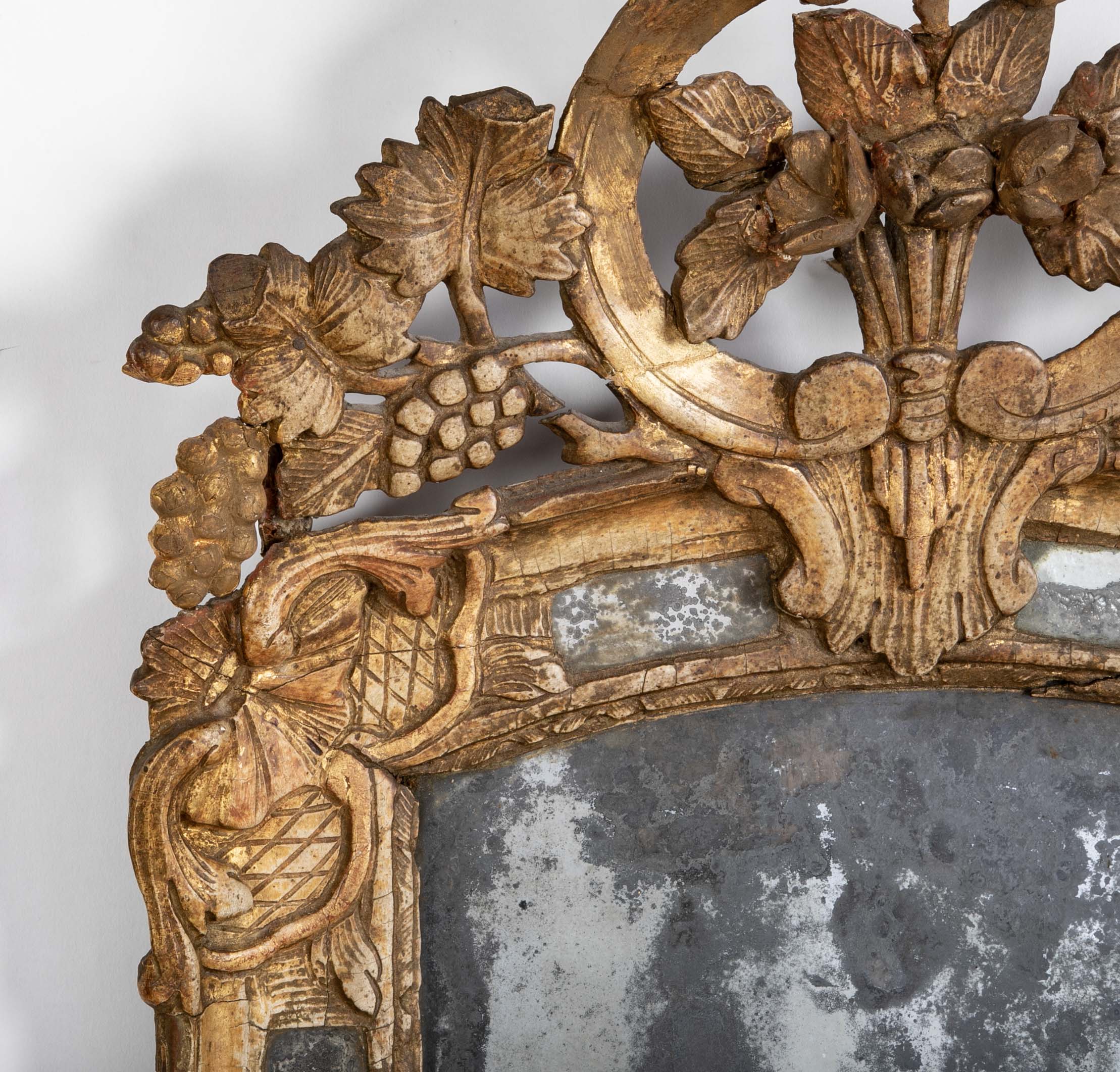 18th Century Carved French Mirror with Original Mercury Amalgam Mirror Plate