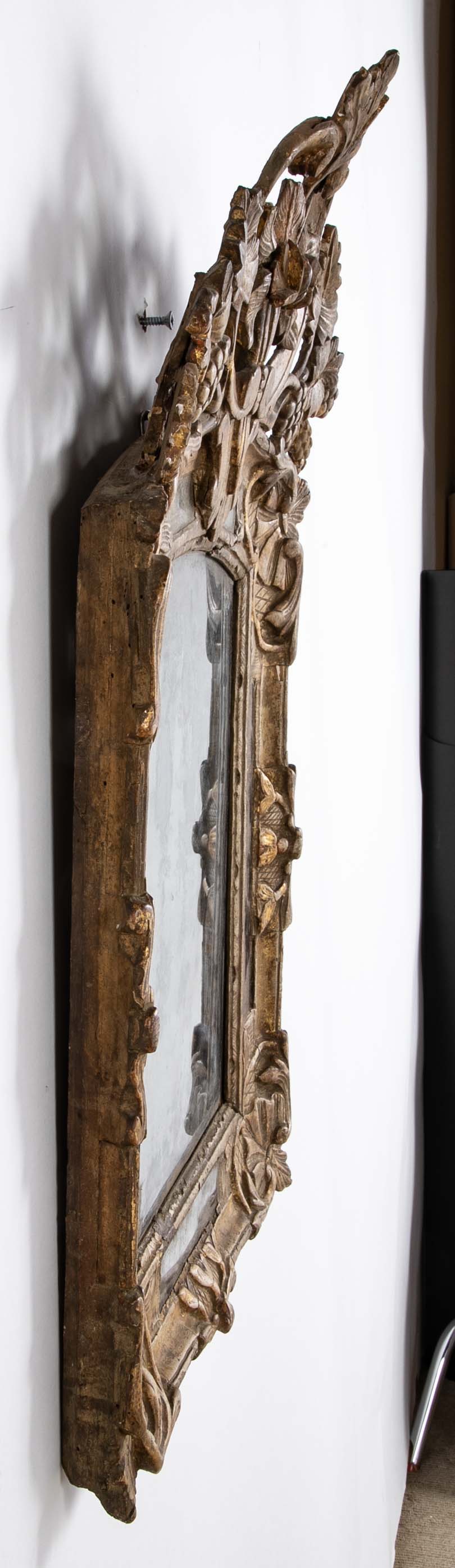 18th Century Carved French Mirror with Original Mercury Amalgam Mirror Plate