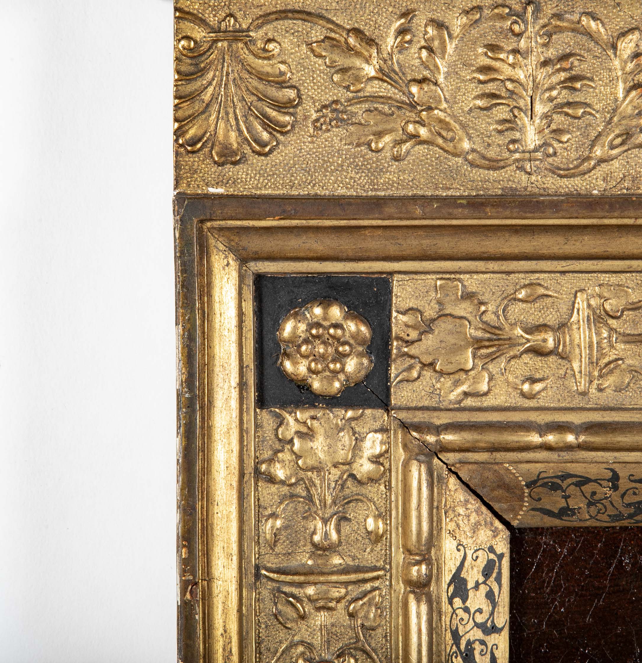 18th Century French Painting of Jesus in Intricately Carved Gilt Wood Frame