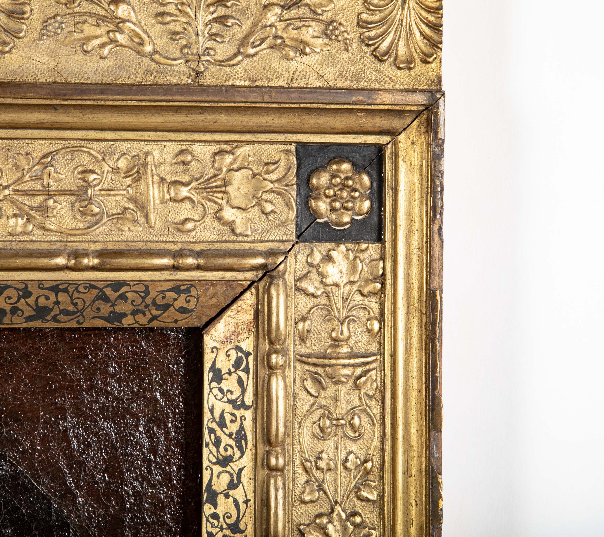 18th Century French Painting of Jesus in Intricately Carved Gilt Wood Frame