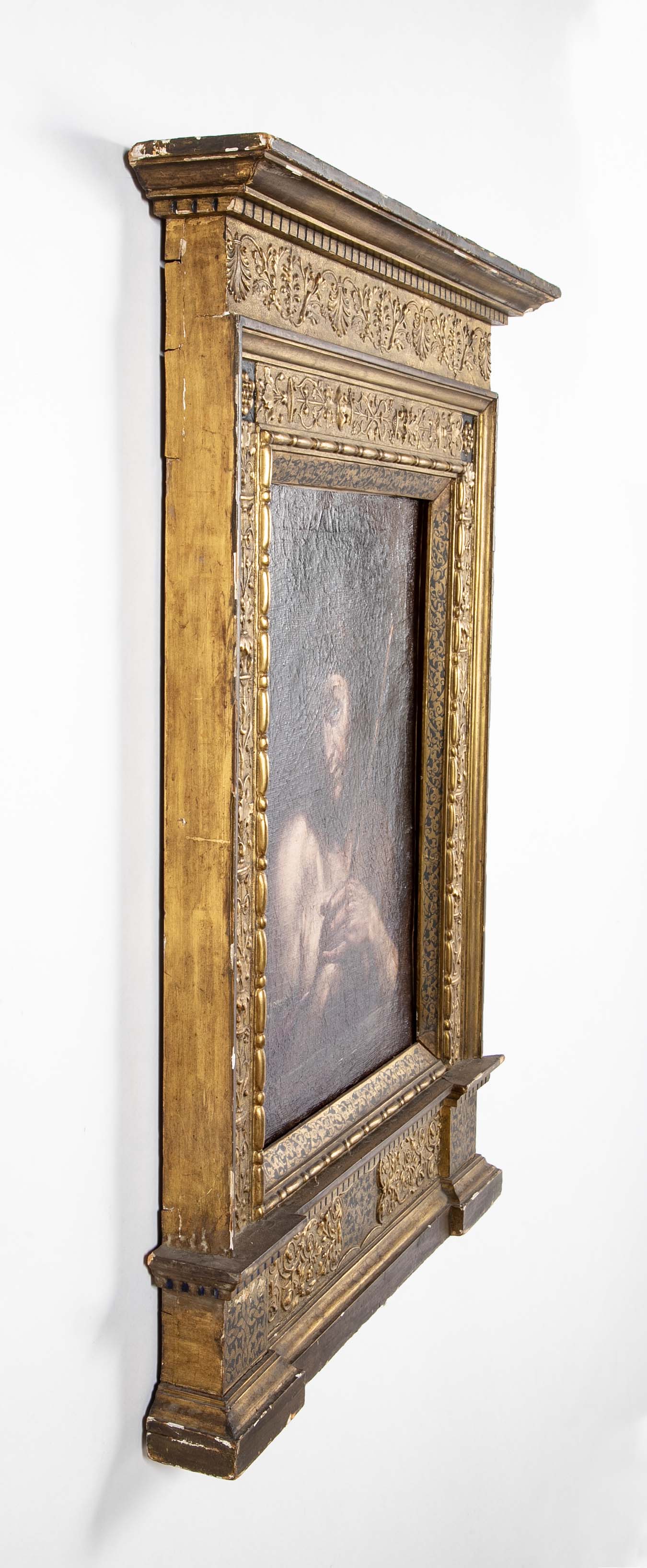 18th Century French Painting of Jesus in Intricately Carved Gilt Wood Frame