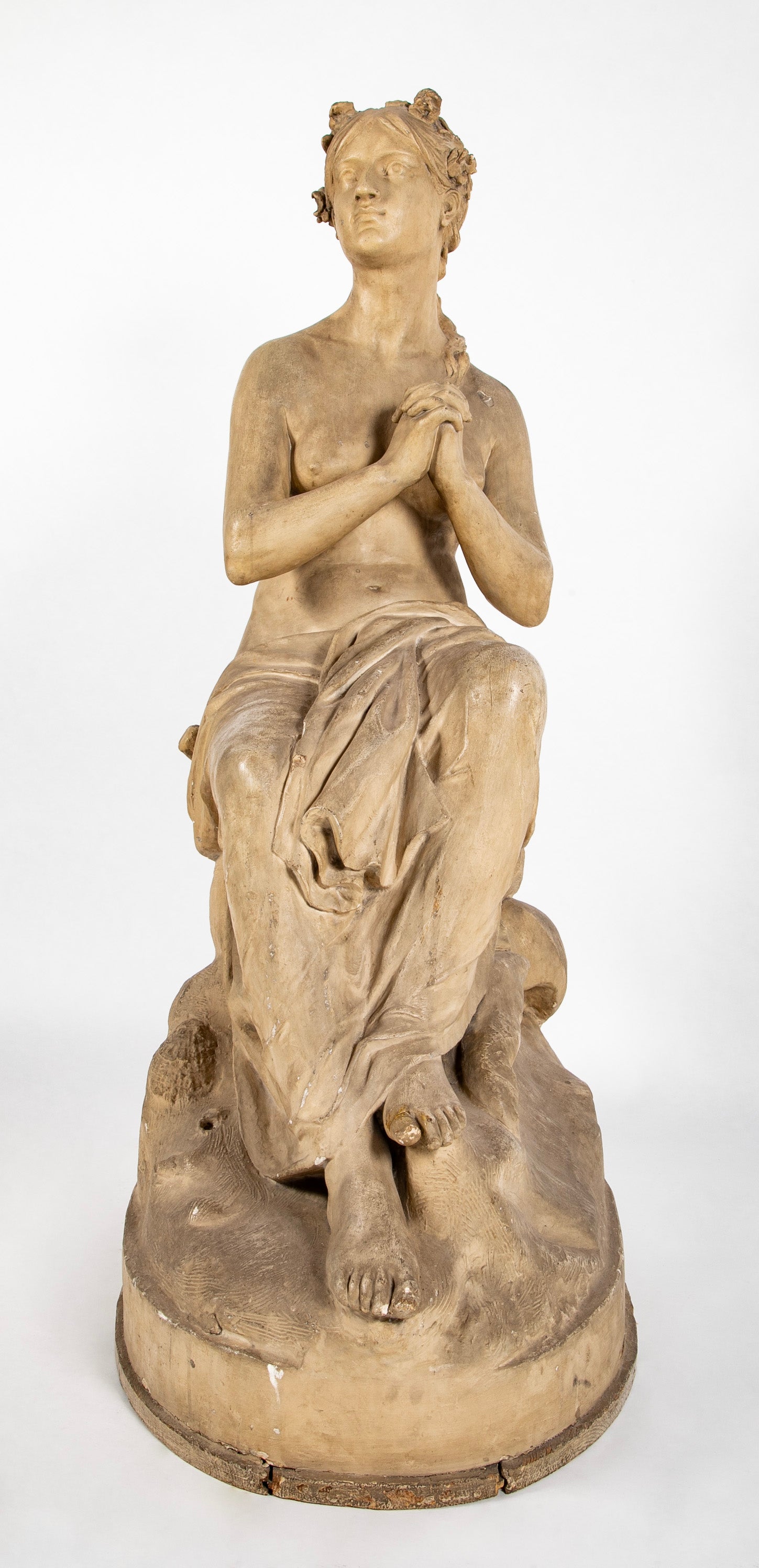 Large 18th Century French Plaster Statue of a Woman Praying