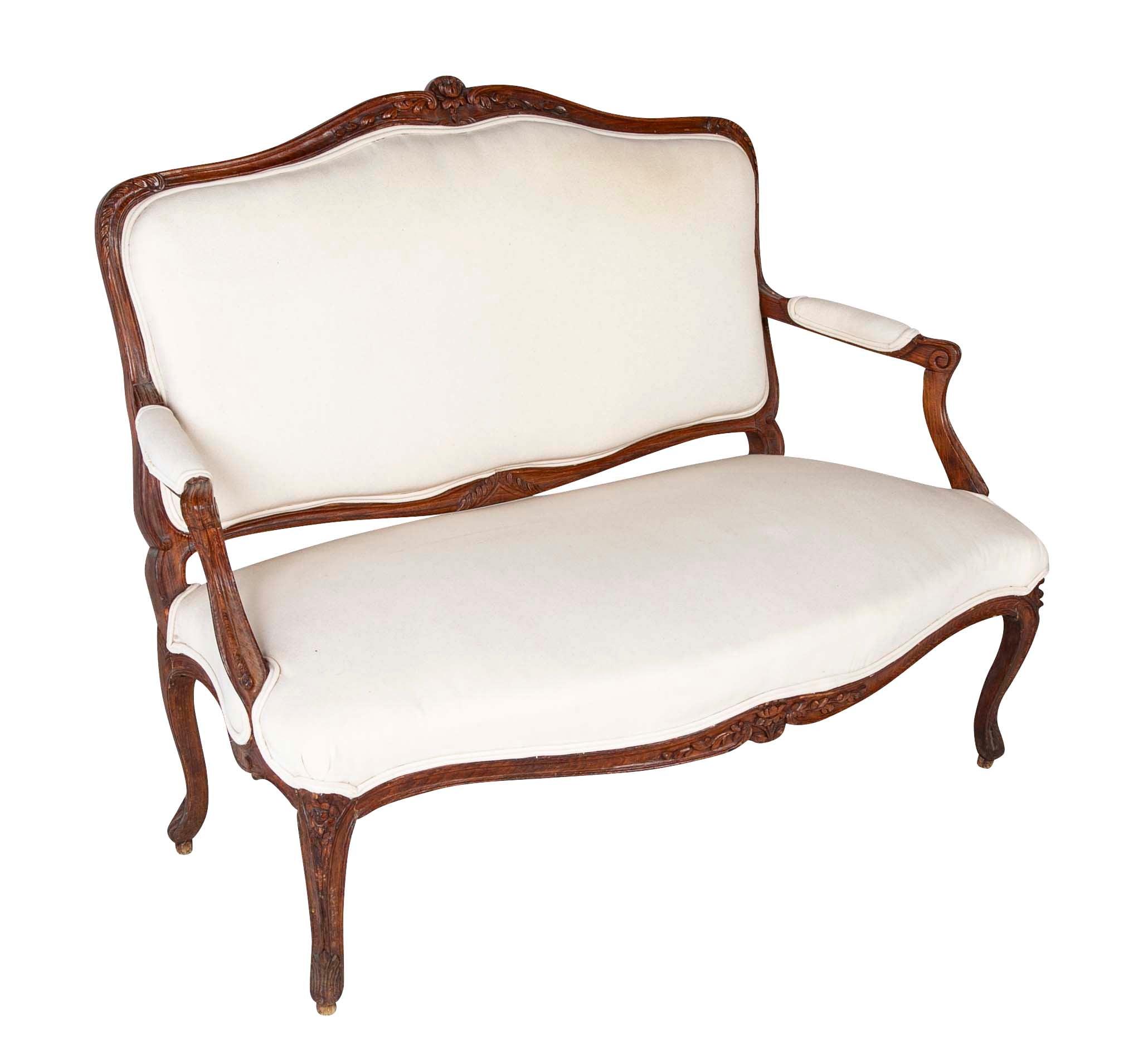 19th Century Carved Wood French Settee from Burgundy