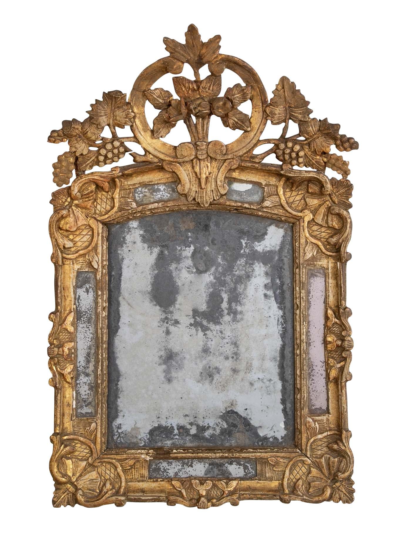 18th Century Carved French Mirror with Original Mercury Amalgam Mirror Plate