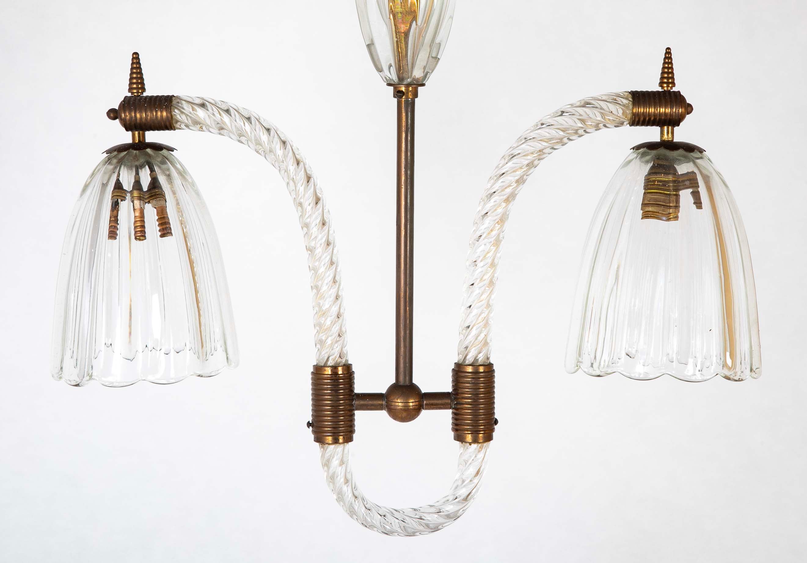 Italian Murano Glass Two Light Pendant Light Fixture