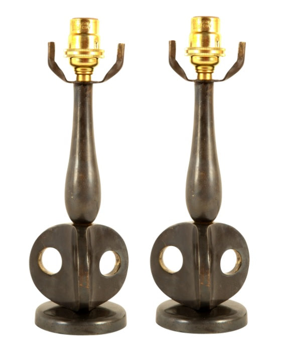 Pair of Riccardo Scarpa Patinated Bronze Table Lamps