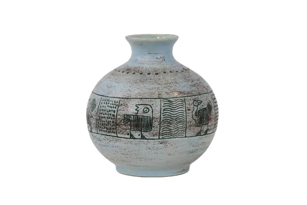 Jacques Blin Ceramic Vase With Bird Decoration