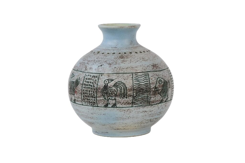 Jacques Blin Ceramic Vase With Bird Decoration