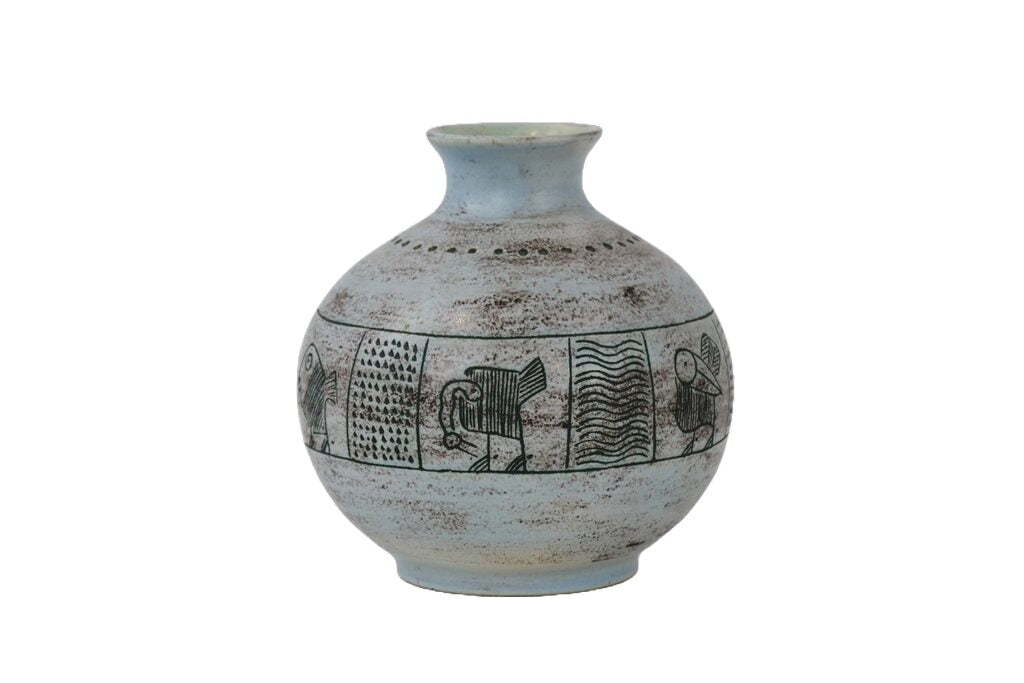 Jacques Blin Ceramic Vase With Bird Decoration