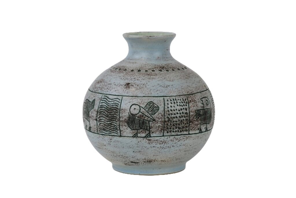 Jacques Blin Ceramic Vase With Bird Decoration