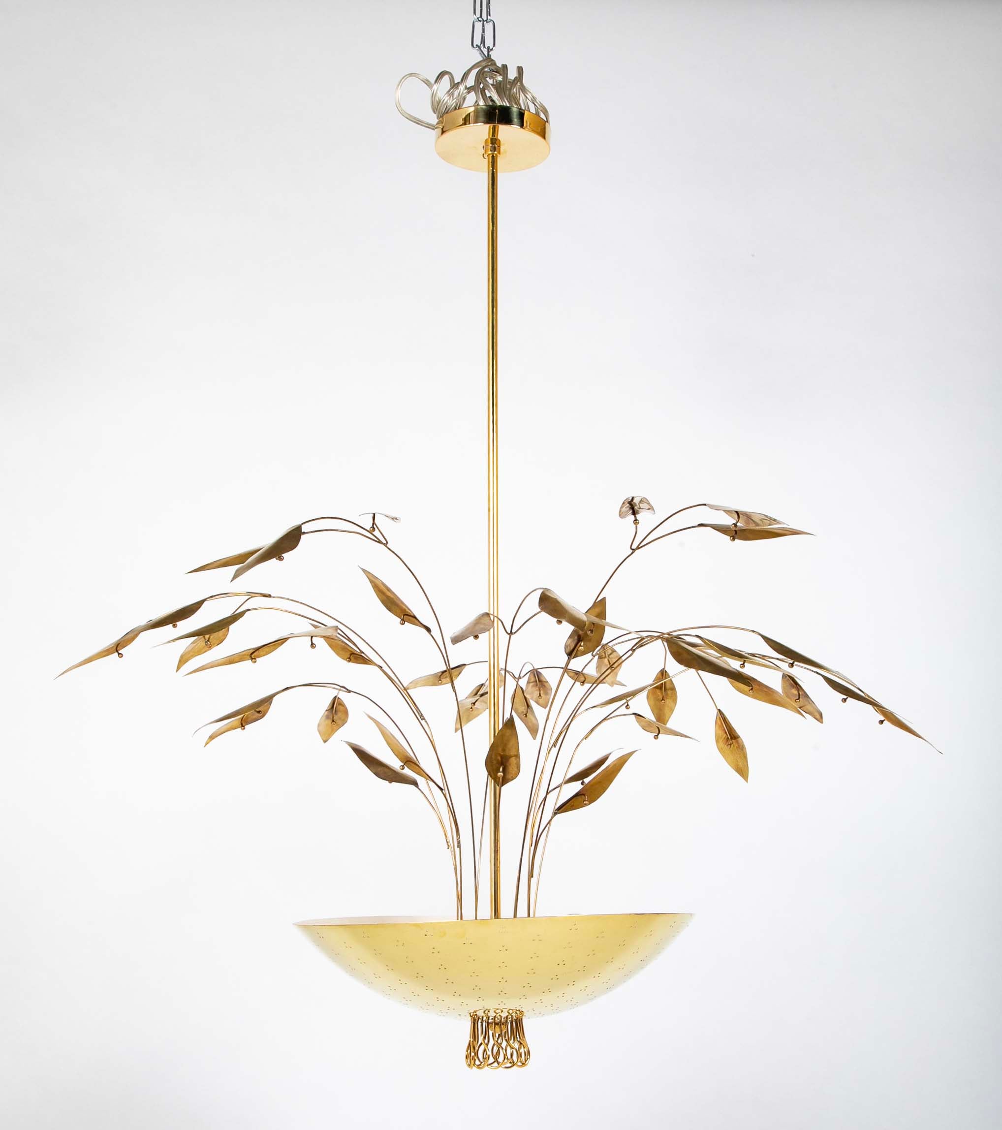 Custom Enameled Brass Chandelier in the Manner of Paavo Tynell