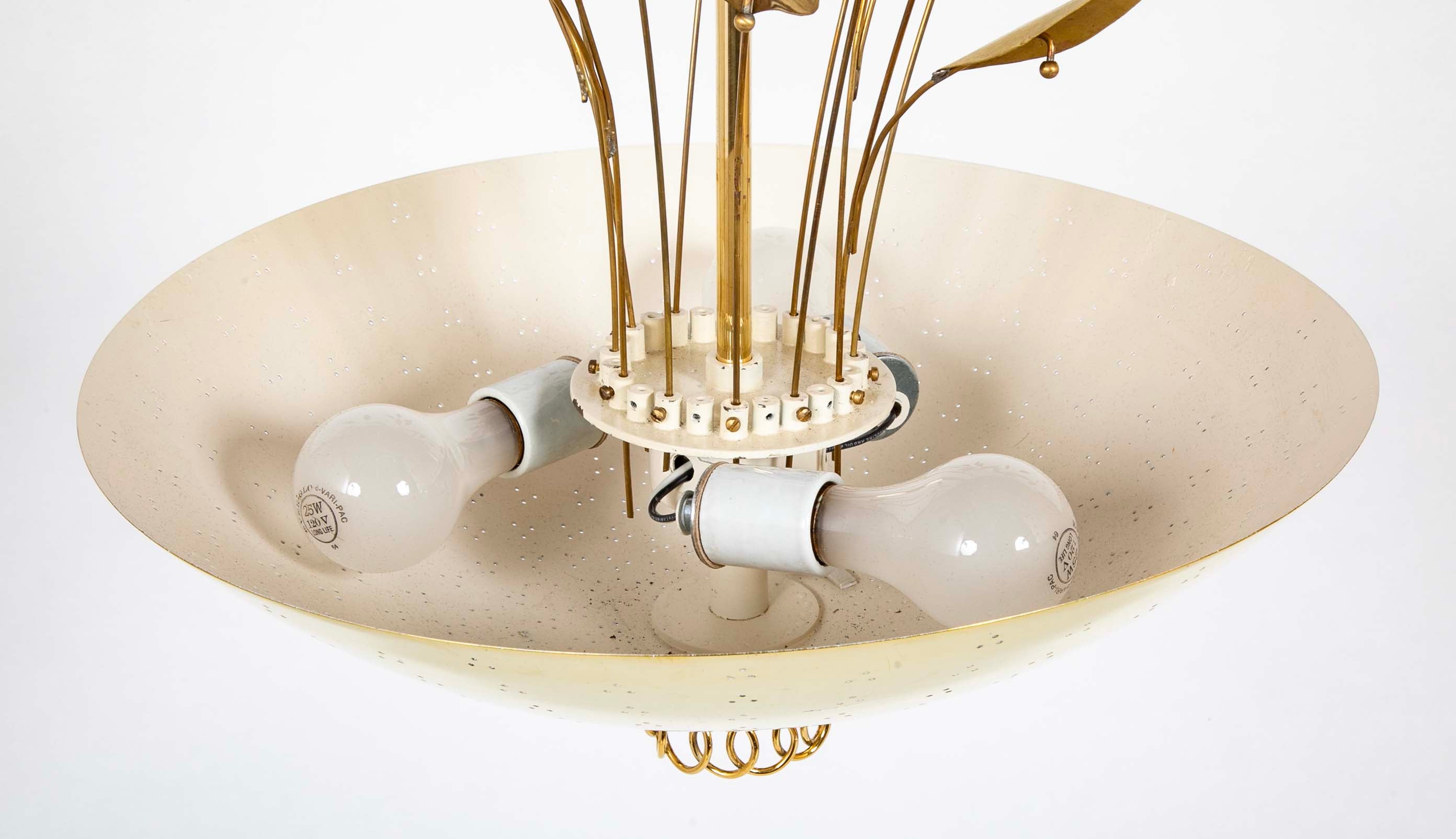 Custom Enameled Brass Chandelier in the Manner of Paavo Tynell