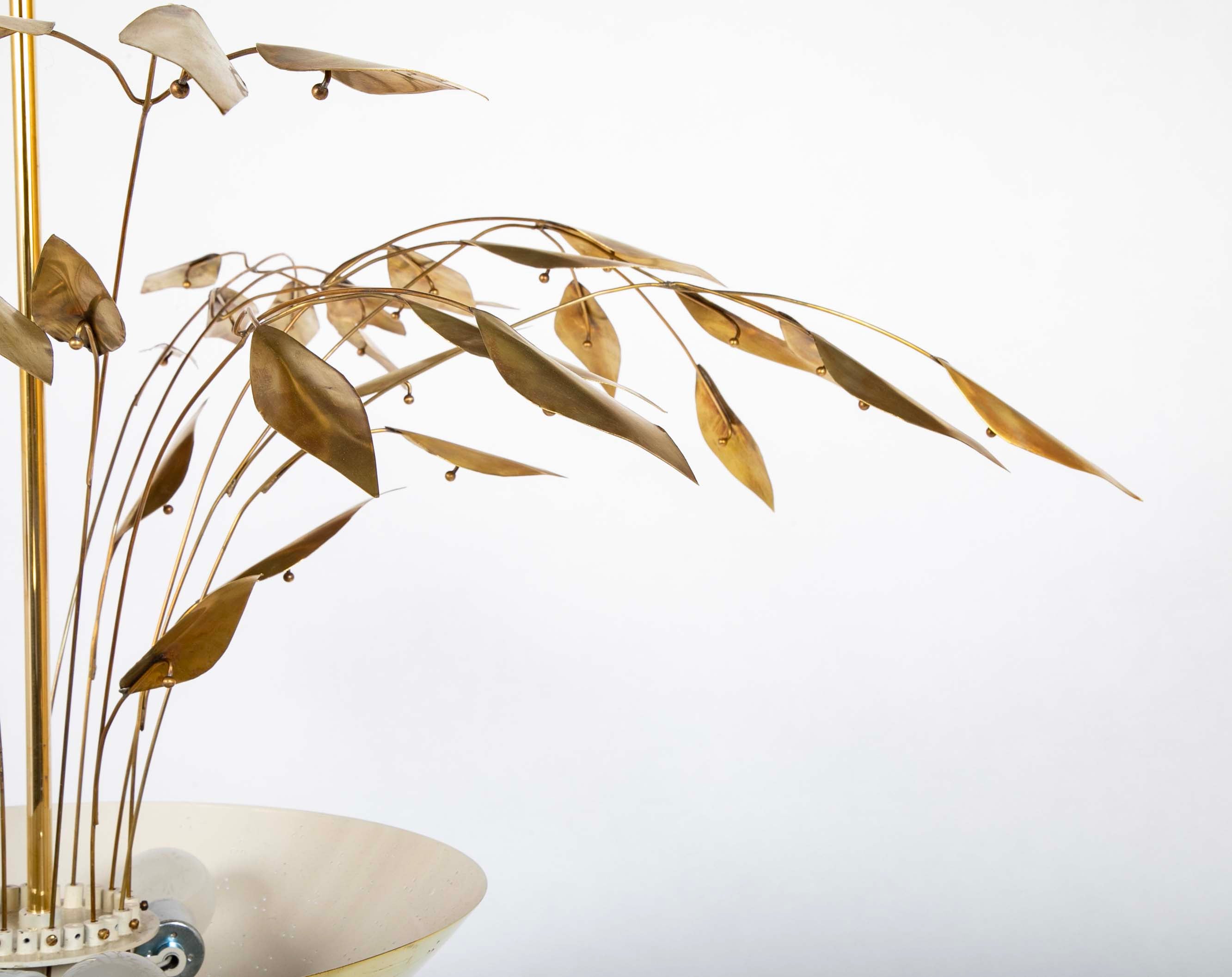 Pair of Custom Enameled Brass Chandeliers in the Manner of Paavo Tynell Priced Individually