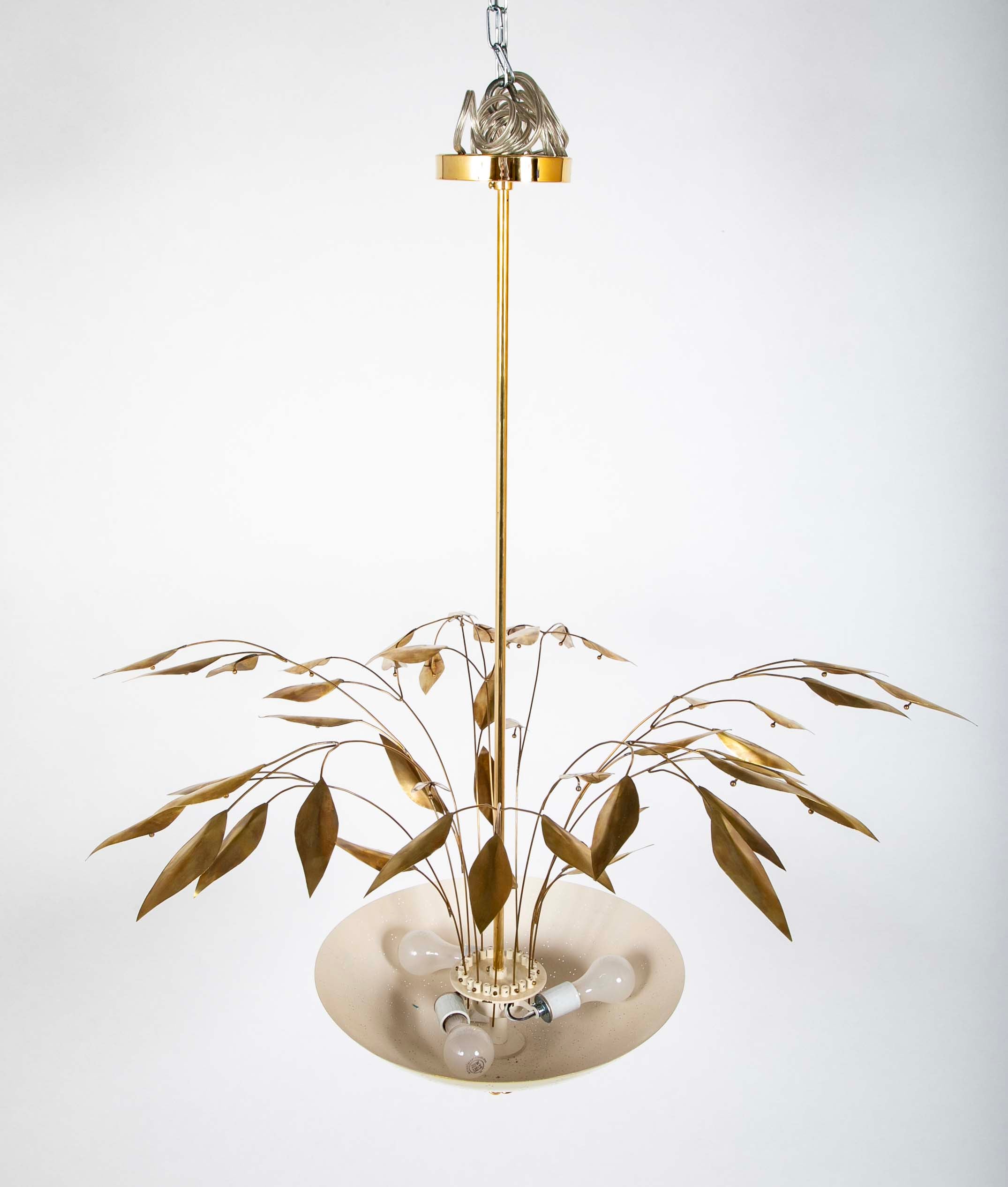 Pair of Custom Enameled Brass Chandeliers in the Manner of Paavo Tynell Priced Individually