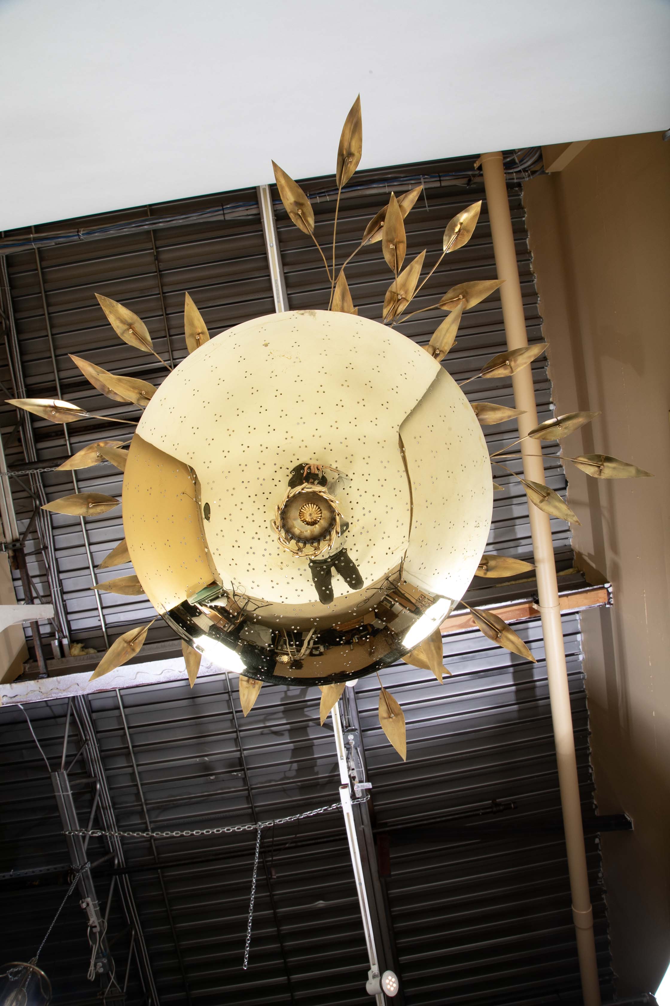 Pair of Custom Enameled Brass Chandeliers in the Manner of Paavo Tynell Priced Individually