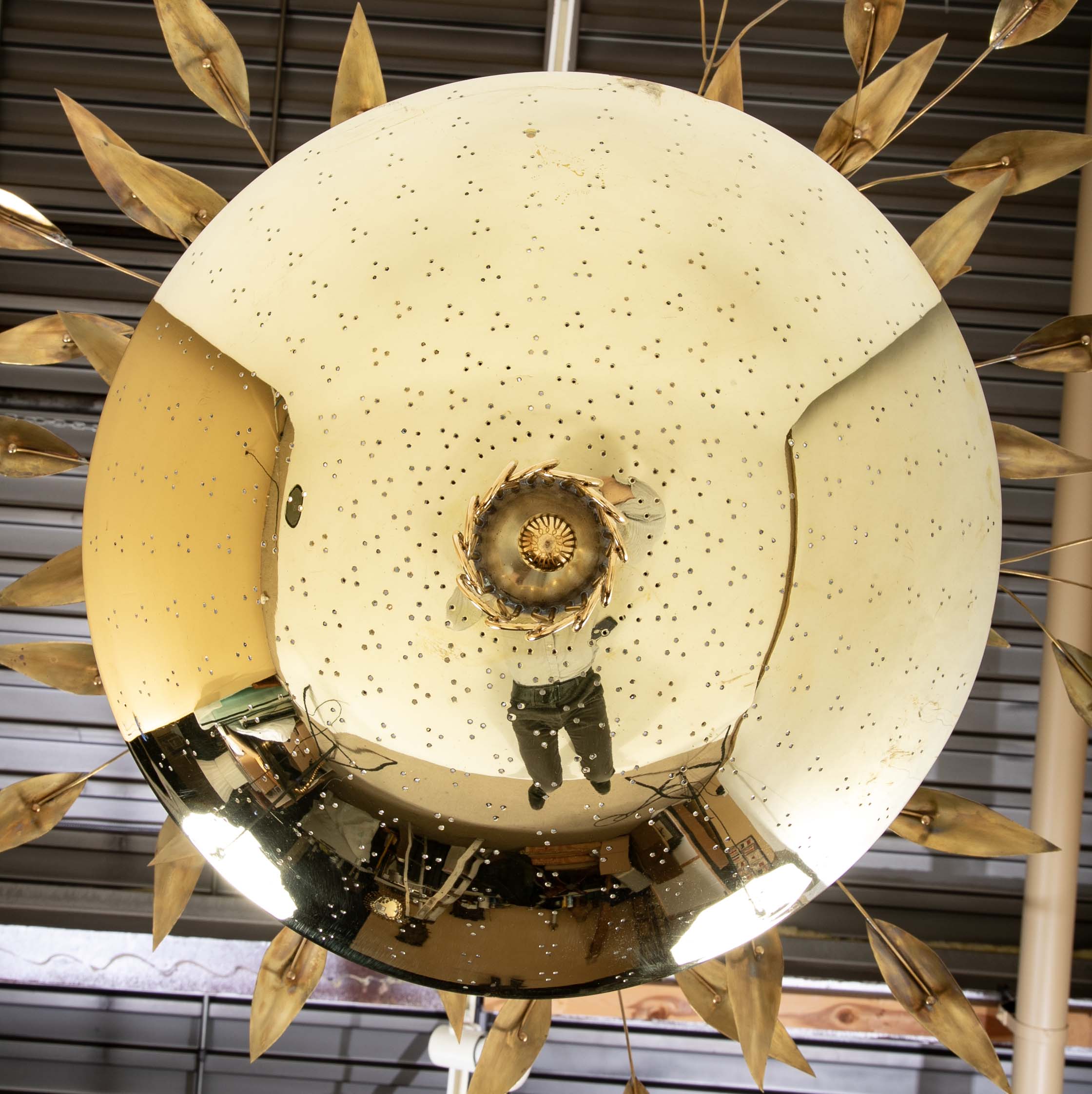 Pair of Custom Enameled Brass Chandeliers in the Manner of Paavo Tynell Priced Individually