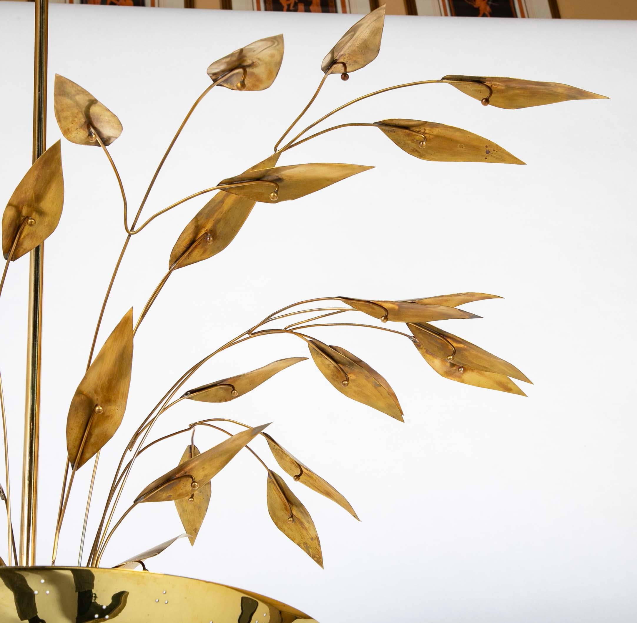 Pair of Custom Enameled Brass Chandeliers in the Manner of Paavo Tynell Priced Individually