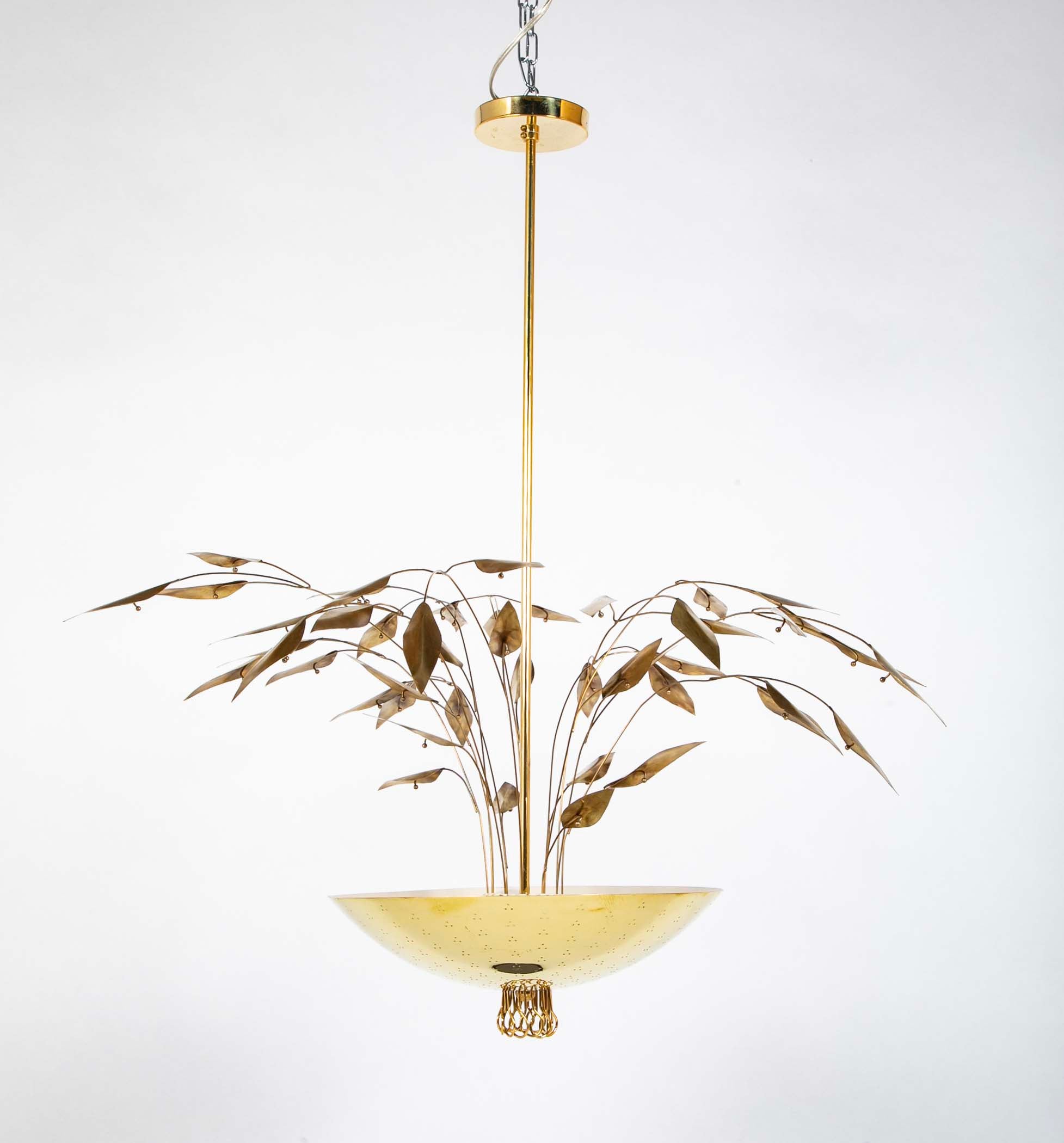 Pair of Custom Enameled Brass Chandeliers in the Manner of Paavo Tynell Priced Individually