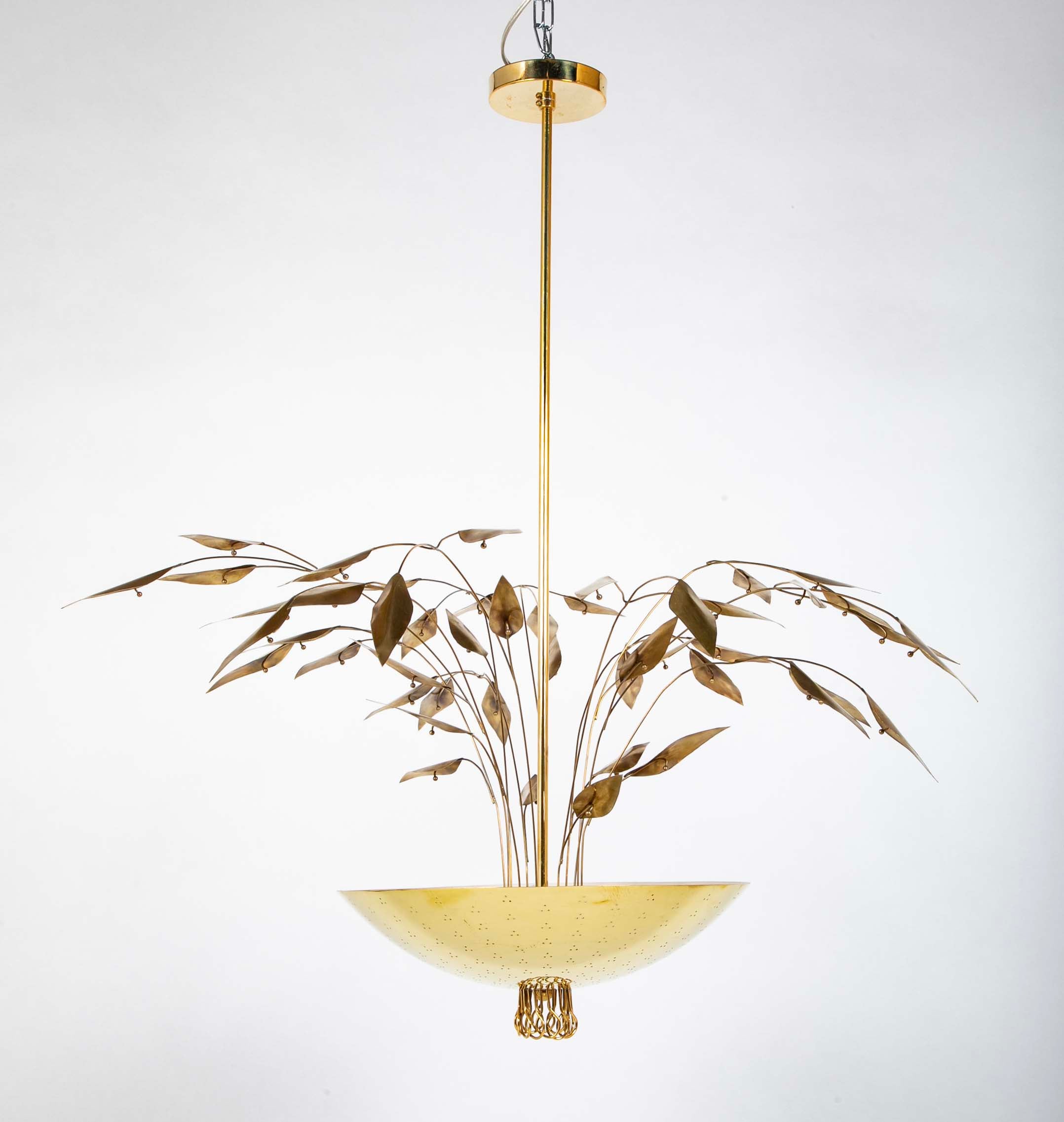 Pair of Custom Enameled Brass Chandeliers in the Manner of Paavo Tynell Priced Individually