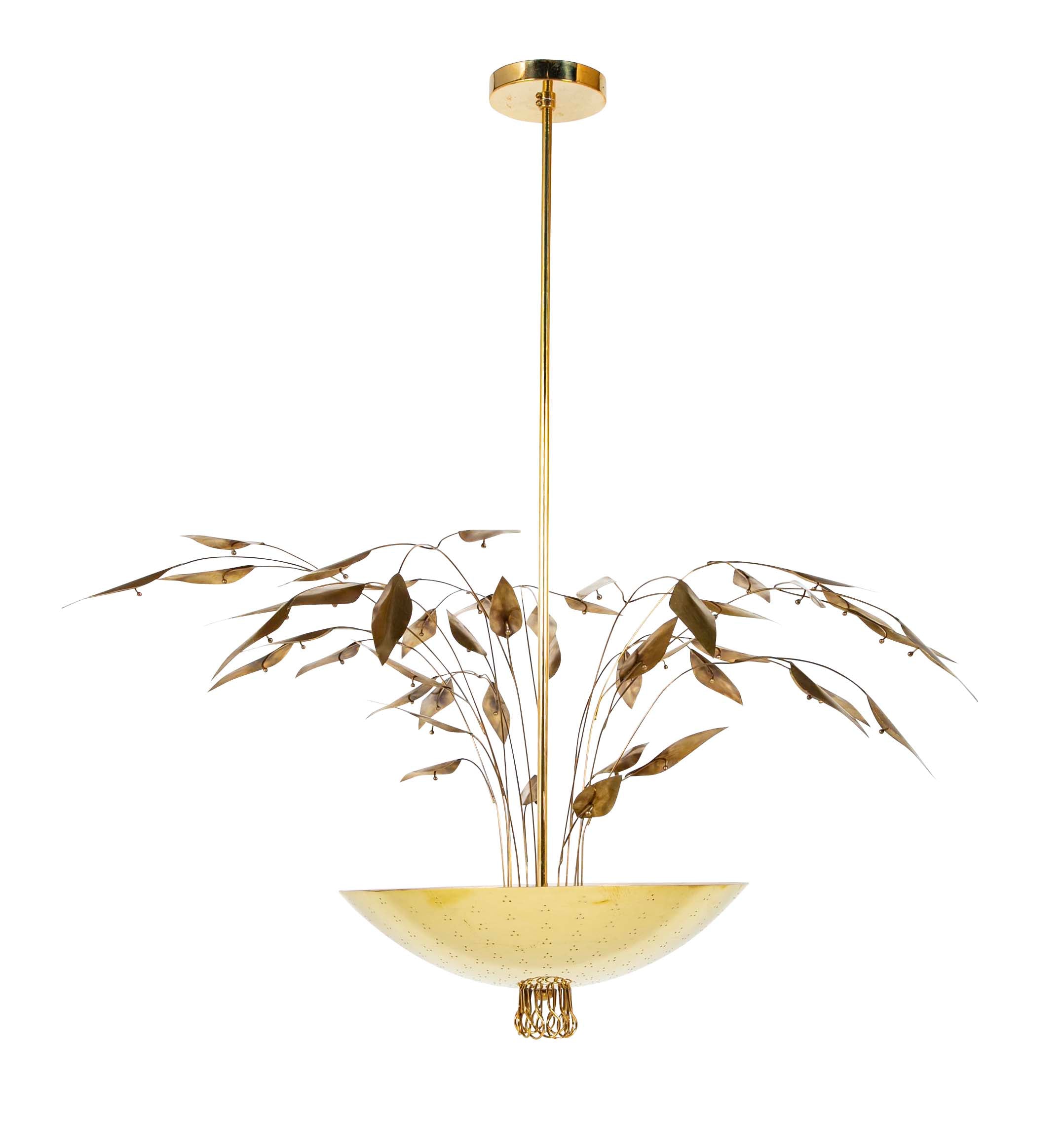 Custom Enameled Brass Chandelier in the Manner of Paavo Tynell