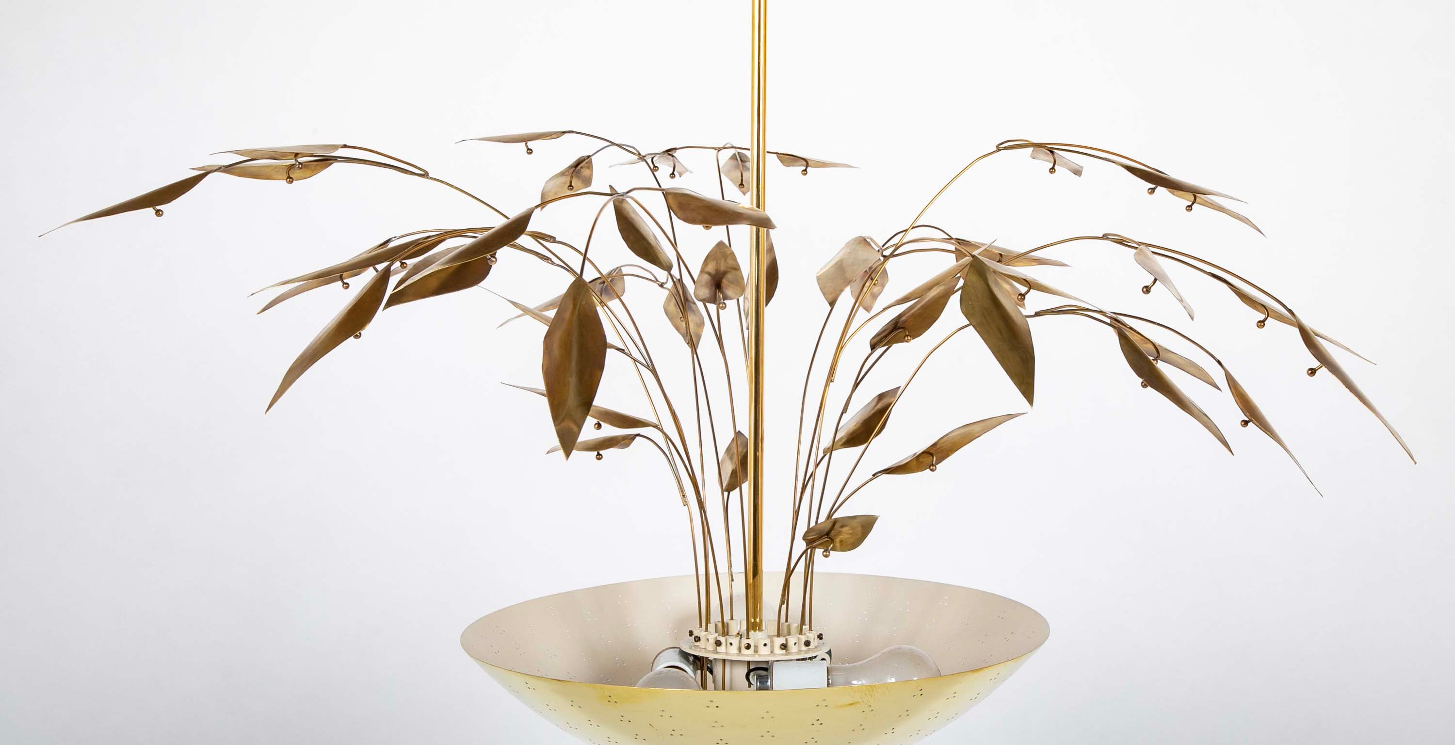 Pair of Custom Enameled Brass Chandeliers in the Manner of Paavo Tynell Priced Individually
