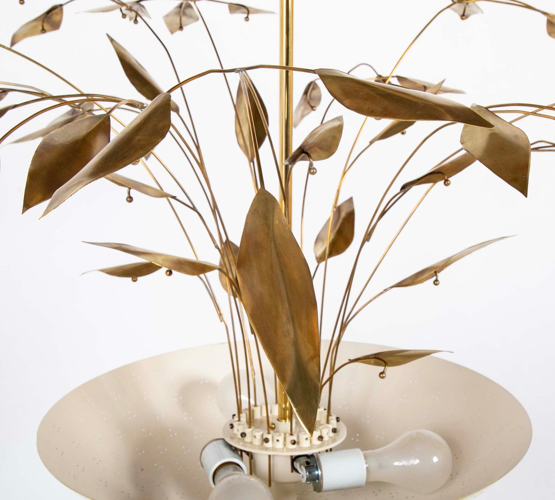 Pair of Custom Enameled Brass Chandeliers in the Manner of Paavo Tynell Priced Individually