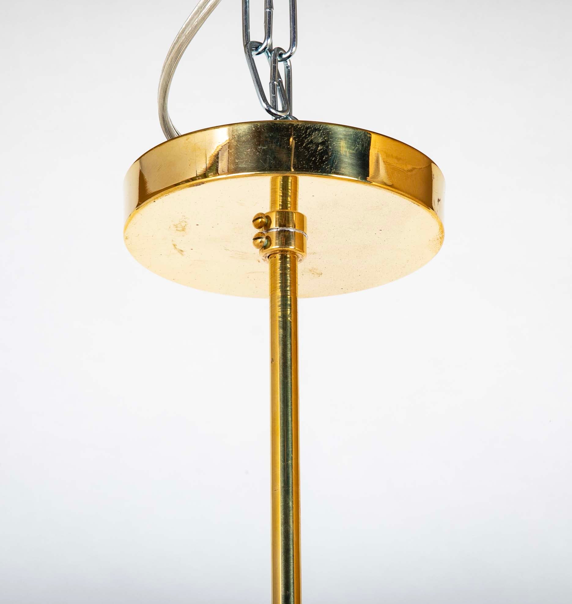 Pair of Custom Enameled Brass Chandeliers in the Manner of Paavo Tynell Priced Individually