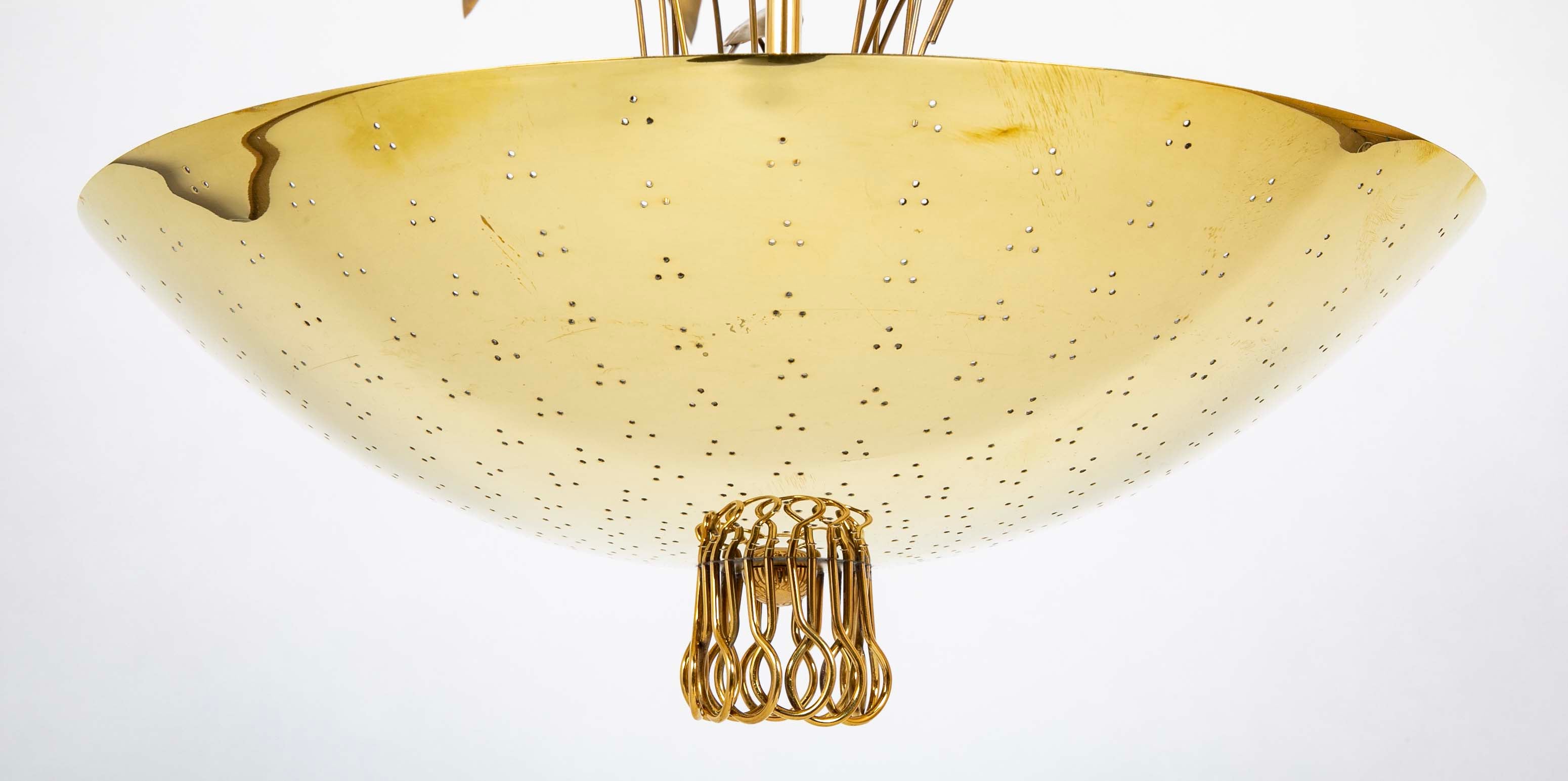 Pair of Custom Enameled Brass Chandeliers in the Manner of Paavo Tynell Priced Individually