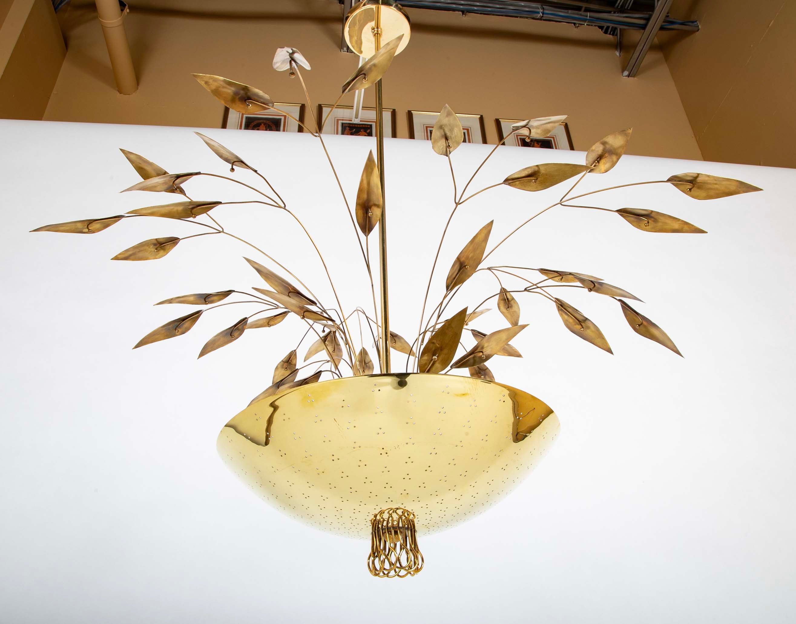Pair of Custom Enameled Brass Chandeliers in the Manner of Paavo Tynell Priced Individually
