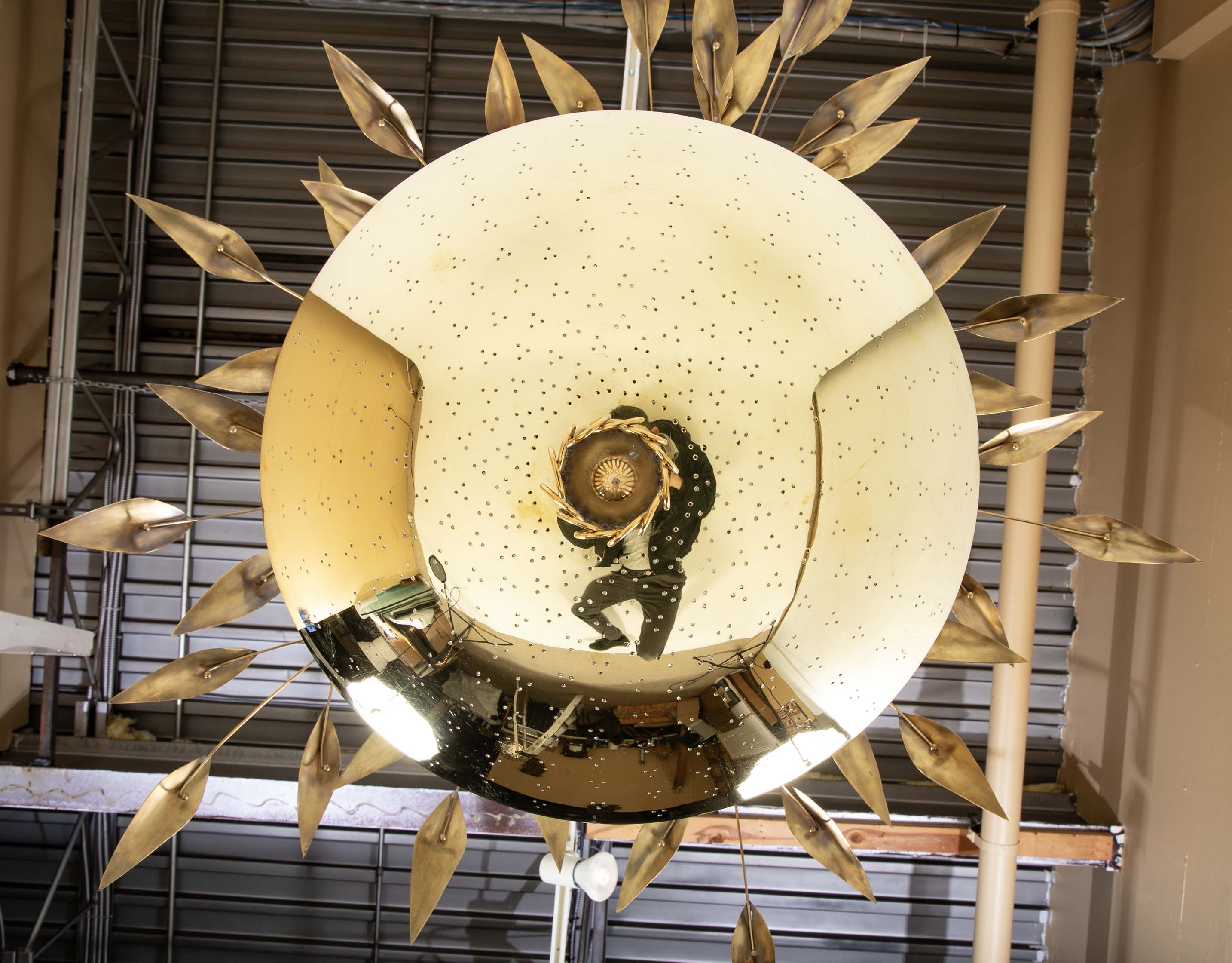 Pair of Custom Enameled Brass Chandeliers in the Manner of Paavo Tynell Priced Individually