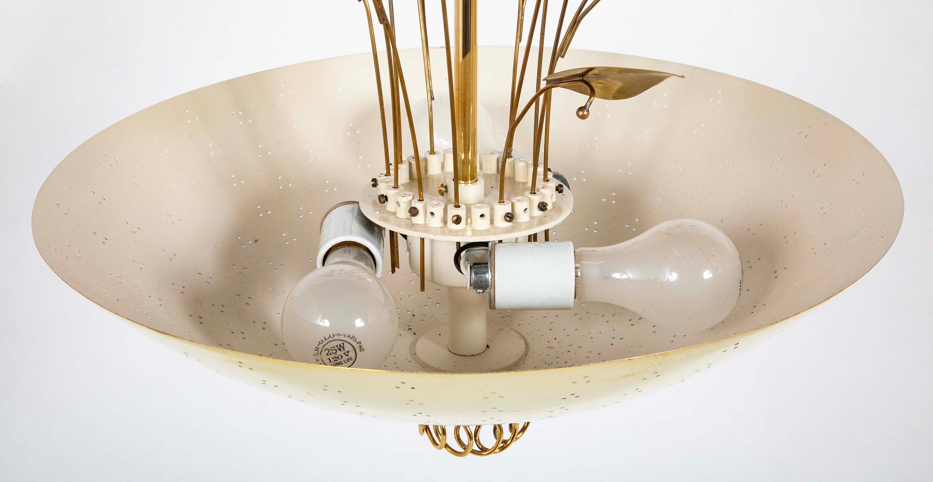 Pair of Custom Enameled Brass Chandeliers in the Manner of Paavo Tynell Priced Individually