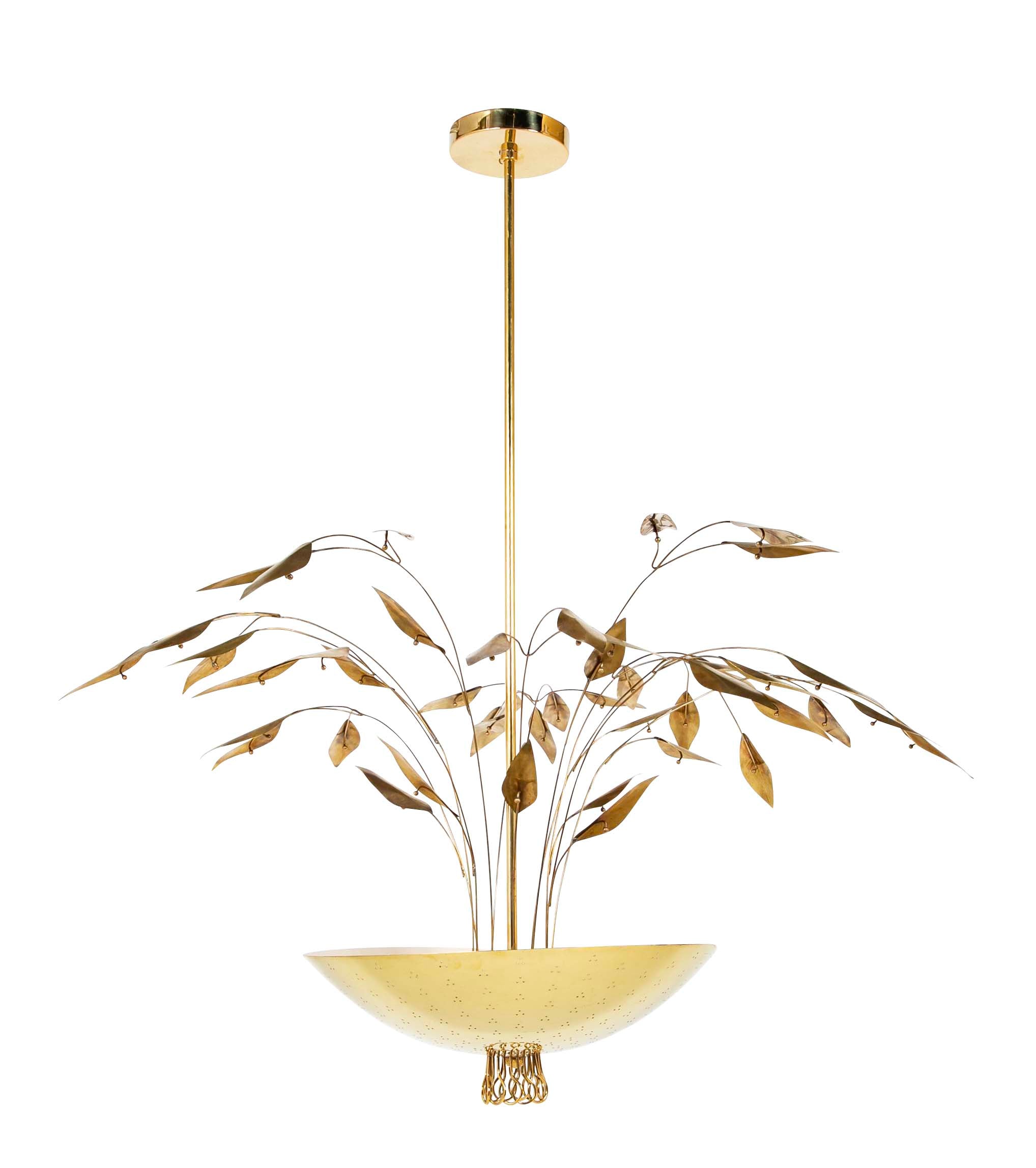 Custom Enameled Brass Chandelier in the Manner of Paavo Tynell
