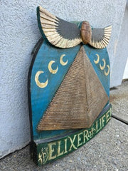 Folk Art Carnival Sign Winged Scarab and Pyramid "Elixir of Life"