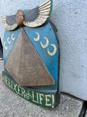 Folk Art Carnival Sign Winged Scarab and Pyramid "Elixir of Life"