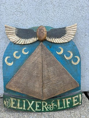 Folk Art Carnival Sign Winged Scarab and Pyramid "Elixir of Life"