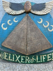 Folk Art Carnival Sign Winged Scarab and Pyramid "Elixir of Life"