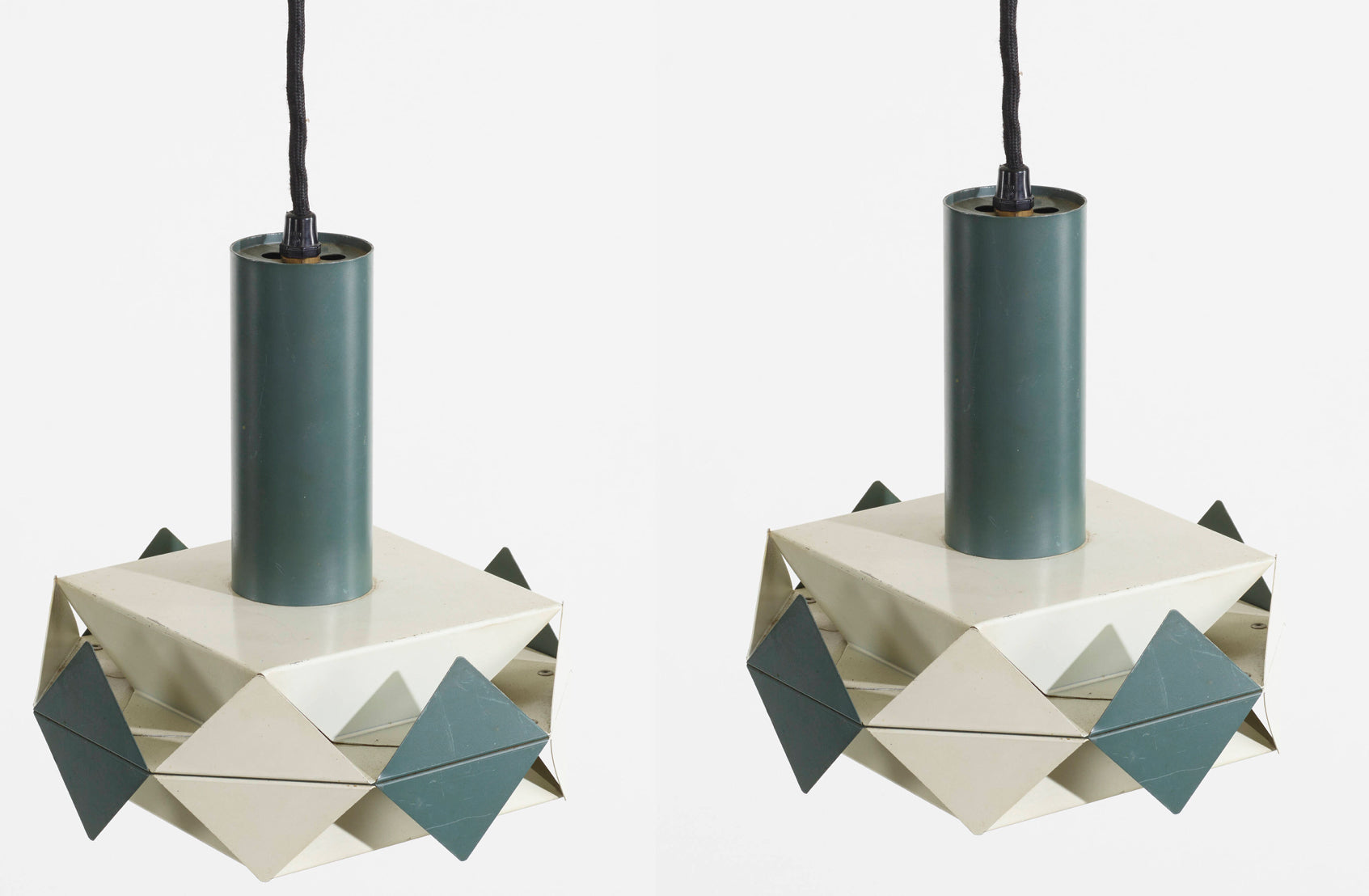 A Pair of Preben Dal Enameled Steel Hanging Pendant Light