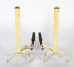 Marvelous & Sleek - Elegant & Heavy 1930's Pair of Brass Andirons