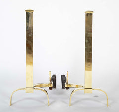 Marvelous & Sleek - Elegant & Heavy 1930's Pair of Brass Andirons